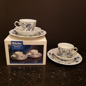 Porcelain Blue Onion Coffee Tea Set Original Box Tchibo German Zwiebelmuster